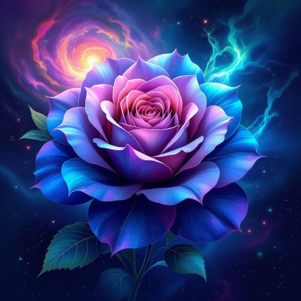 Midnight Nebula Rose: A Cosmic Bloom in Holographic Style