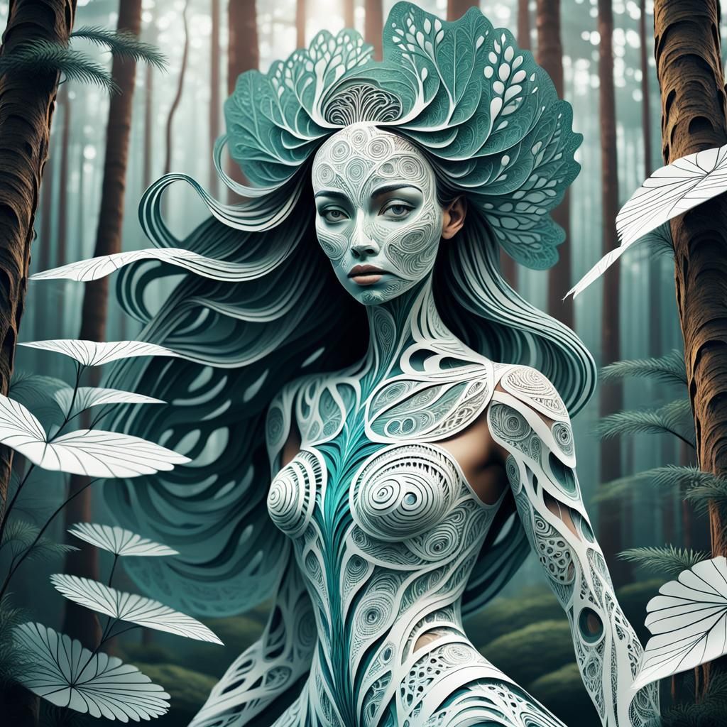 Scandinavian Forest Woman in Rice Paper Style