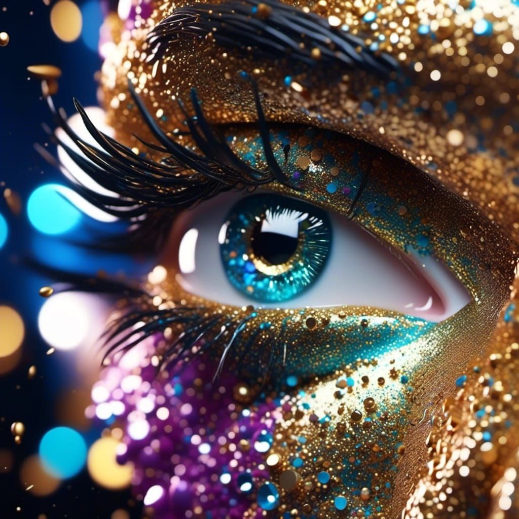 Glitter World Reflected in Hyperrealistic Eye