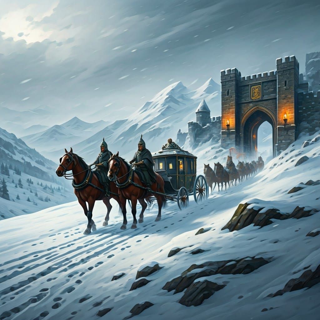 Regal Procession Through Snowy Mountainside