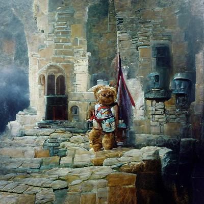 Teddy Bear Warrior Guards Dark Castle Entrance