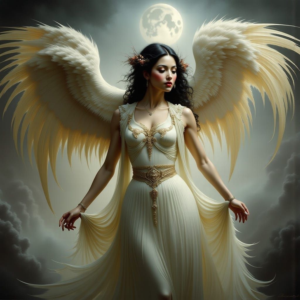 Beautiful Black Angel in Gothic Romantic Style