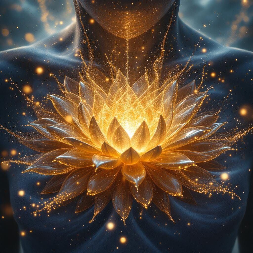 Golden Flower of Light Blossoming in Hyperrealistic Style