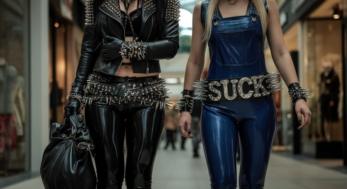 Women in Edgy, Cyberpunk Fashion Stroll Through a Shopping M...
