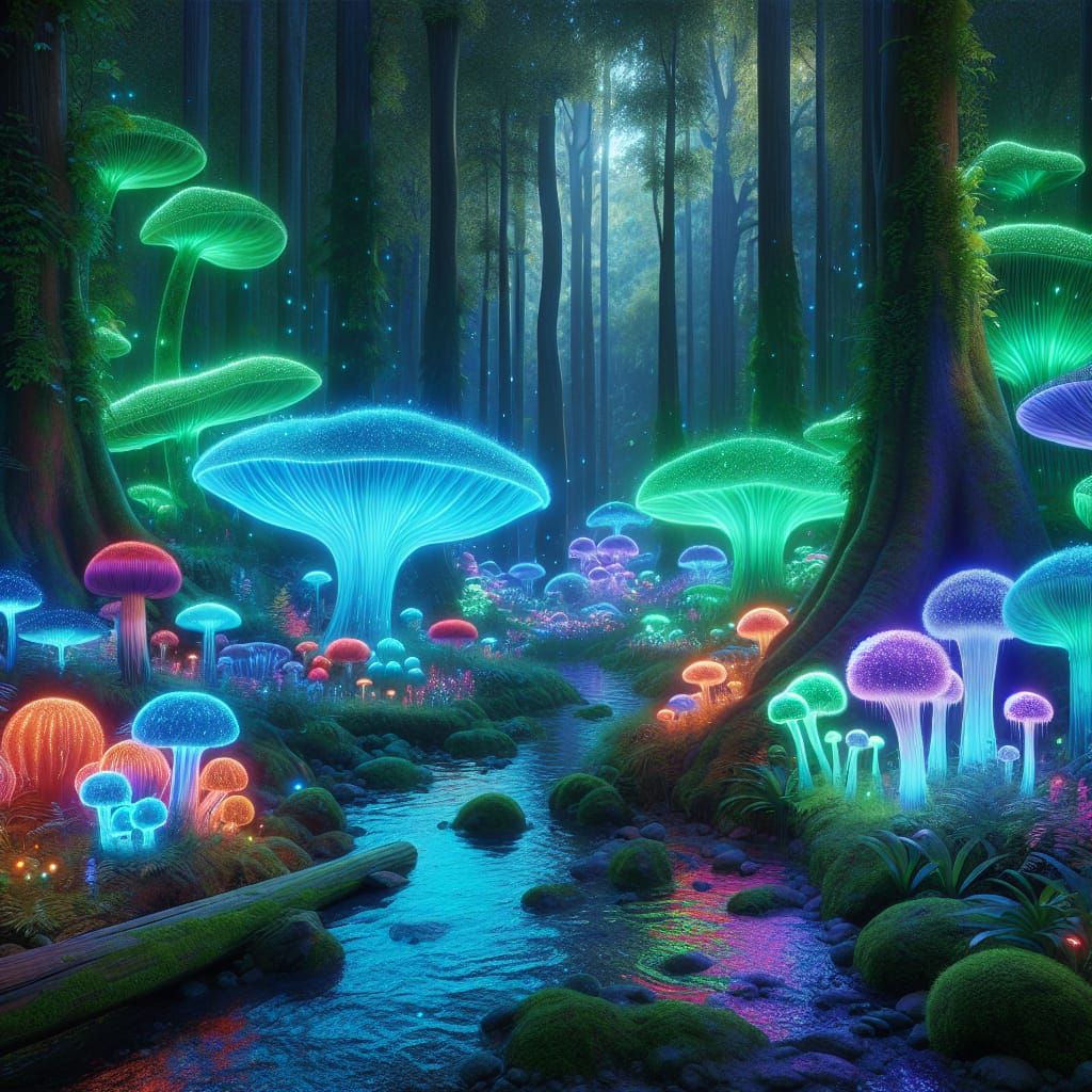 Bioluminescent Mushrooms Light Up Enchanted Forest