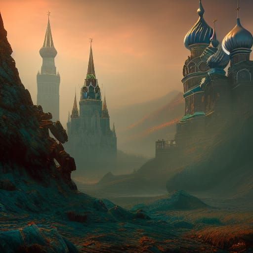 Detailed Matte Painting of Russia in Deep Color