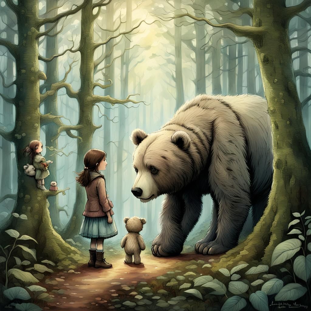 Woman Meets Giant Teddy Bear in Forest