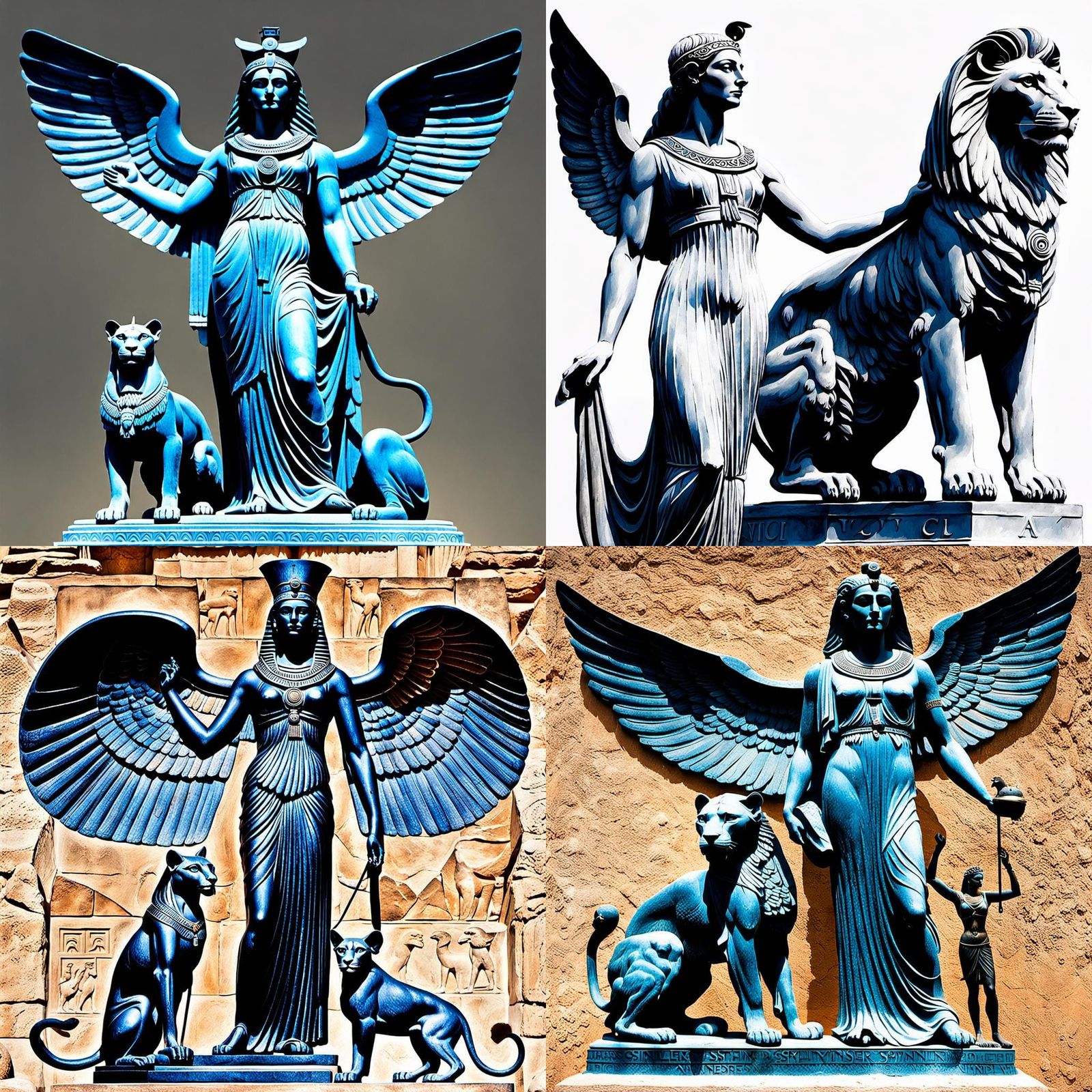 Greek goddess standing with her small trusty pet Sphinx. The Greek sphinx had a woman's face and chest, a lion's body, a...