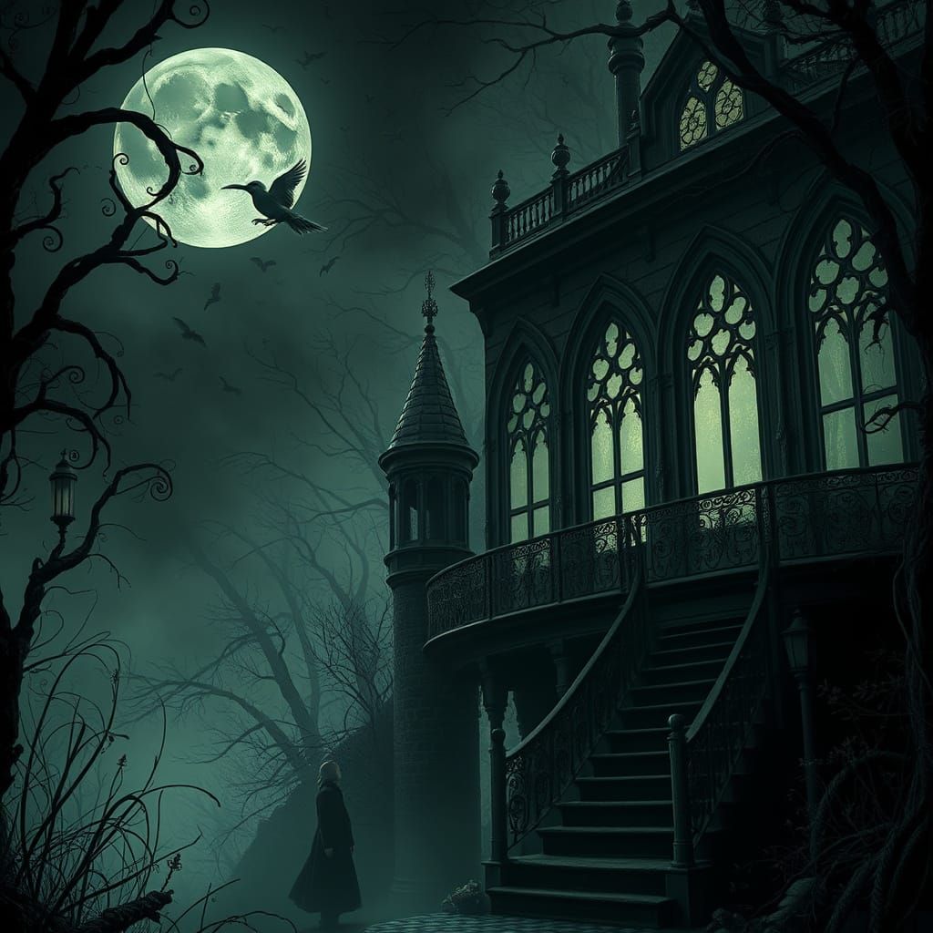 Eerie Victorian Scene in Tim Burton Style