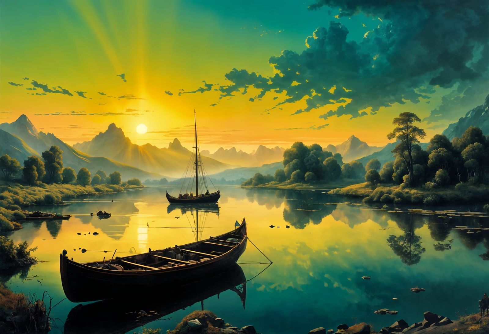 Romanticist Sunset Landscape After the Old Masters