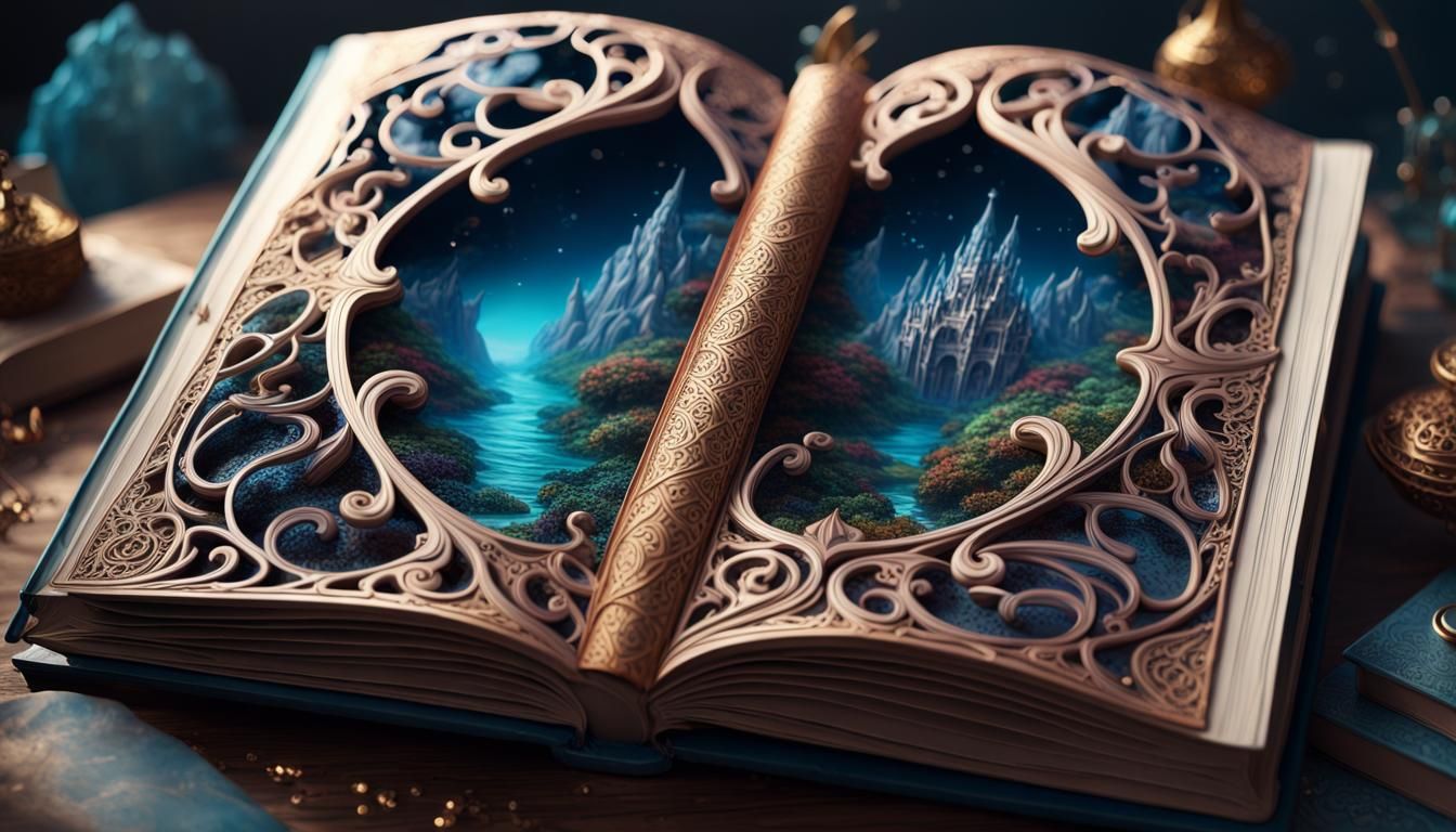 Whimsical Dreamscape Filigree Book in Detailed Matte Paintin...