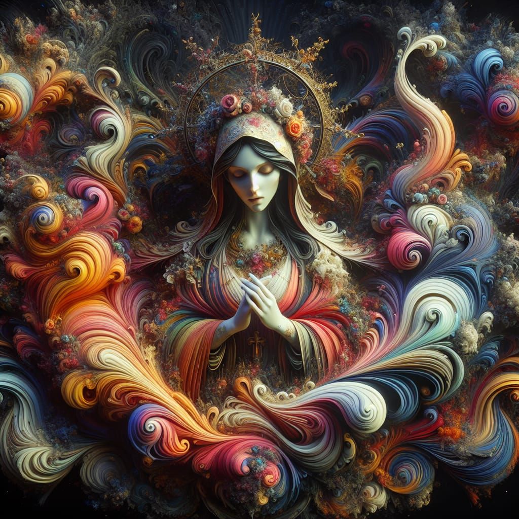 Mother Mary in a Detailed Fantasy Matte Painting