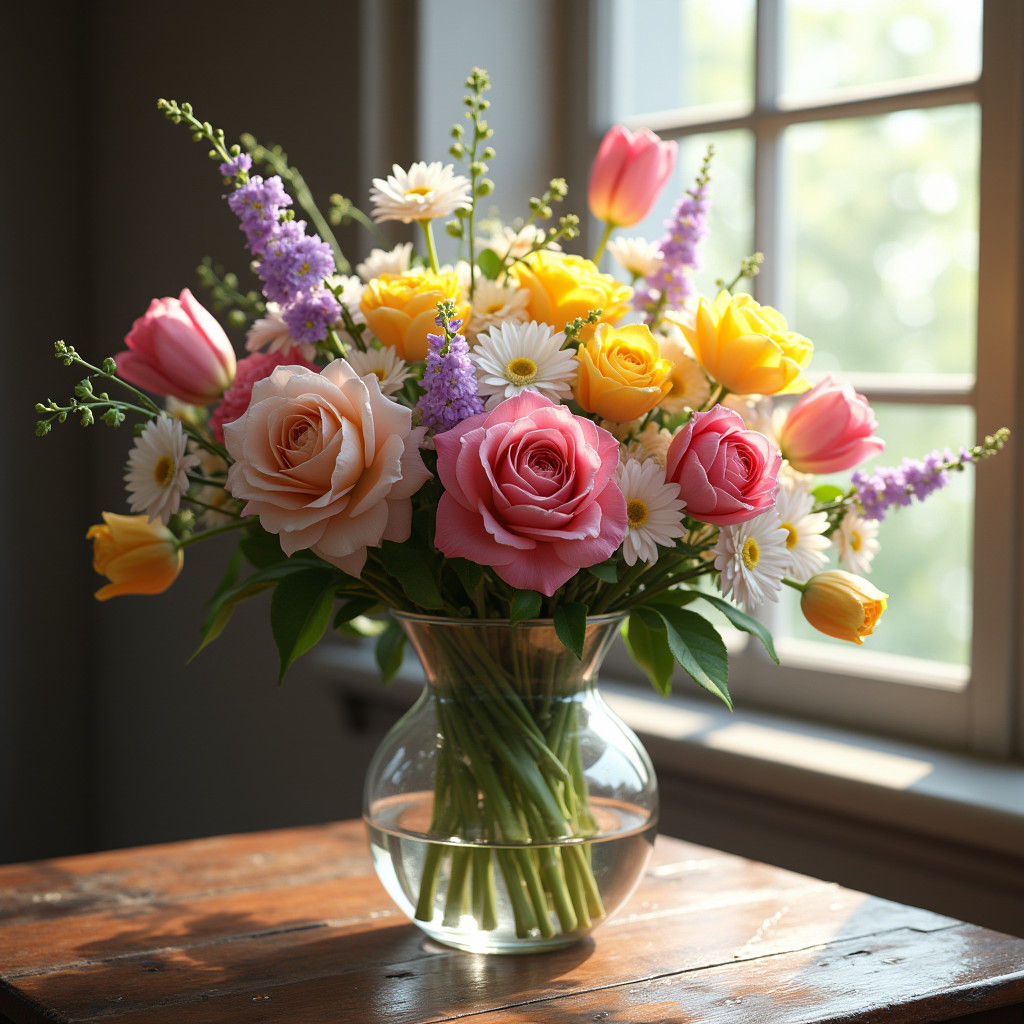 Vibrant Floral Bouquet in an Elegant Glass Vase