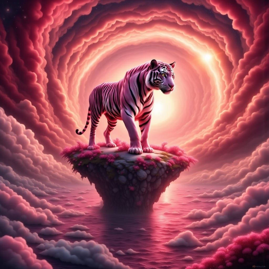 Majestic Pink Tiger in Vibrant Dreamscape