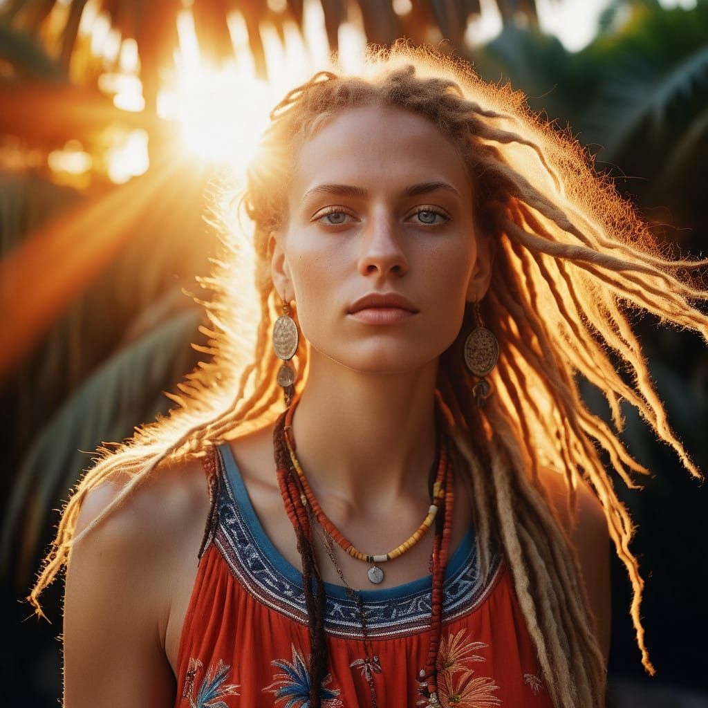Serene Rastafarian Goddess in Vibrant Red Sundress