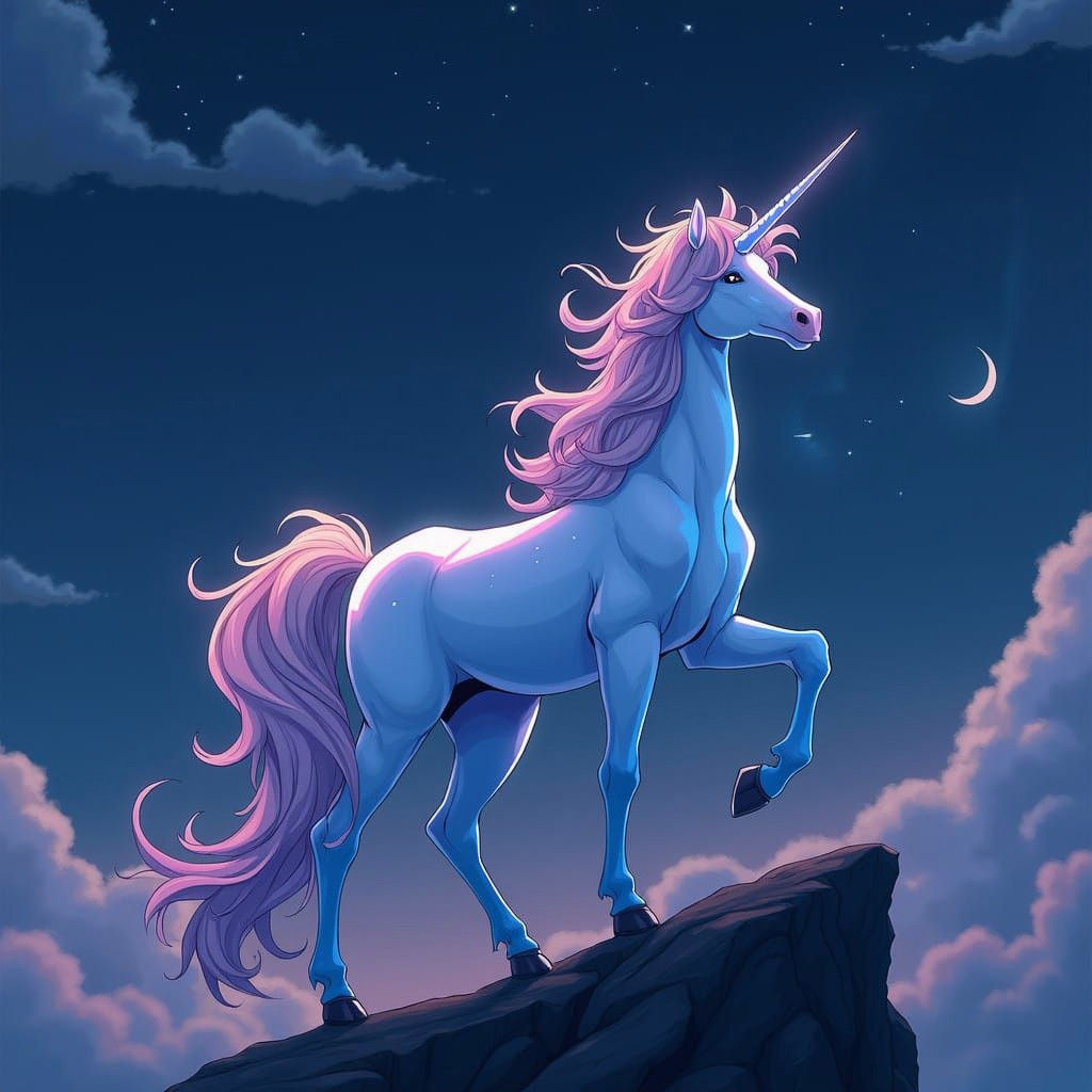 Celestial Unicorn Captured in Anime-Inspired Moonlit Scene