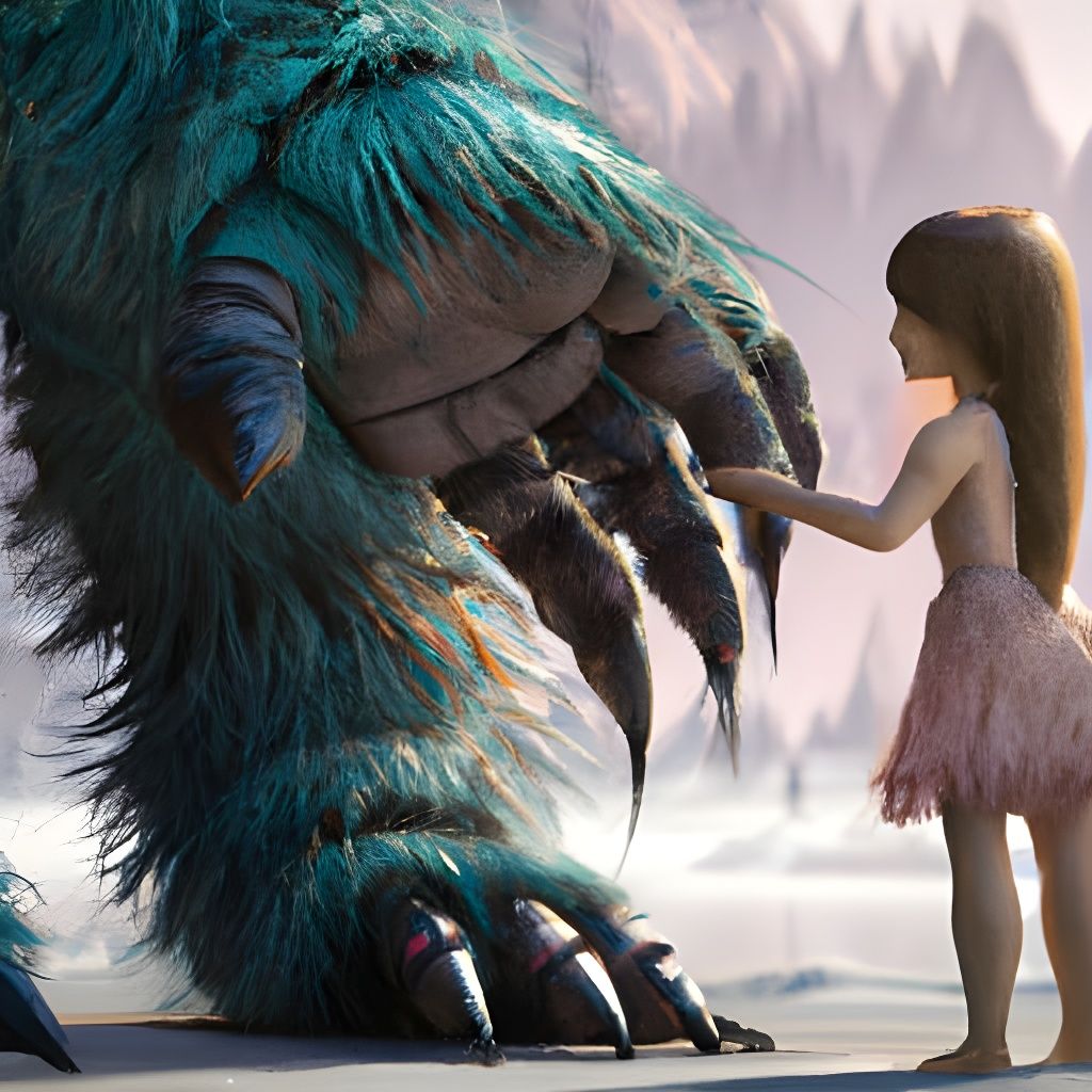 Adorable Monster and Girl in Ethereal Nursery