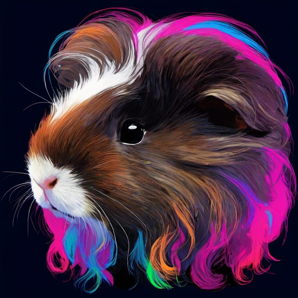 Black Guinea Pig in Synthwave Neon Retro Style