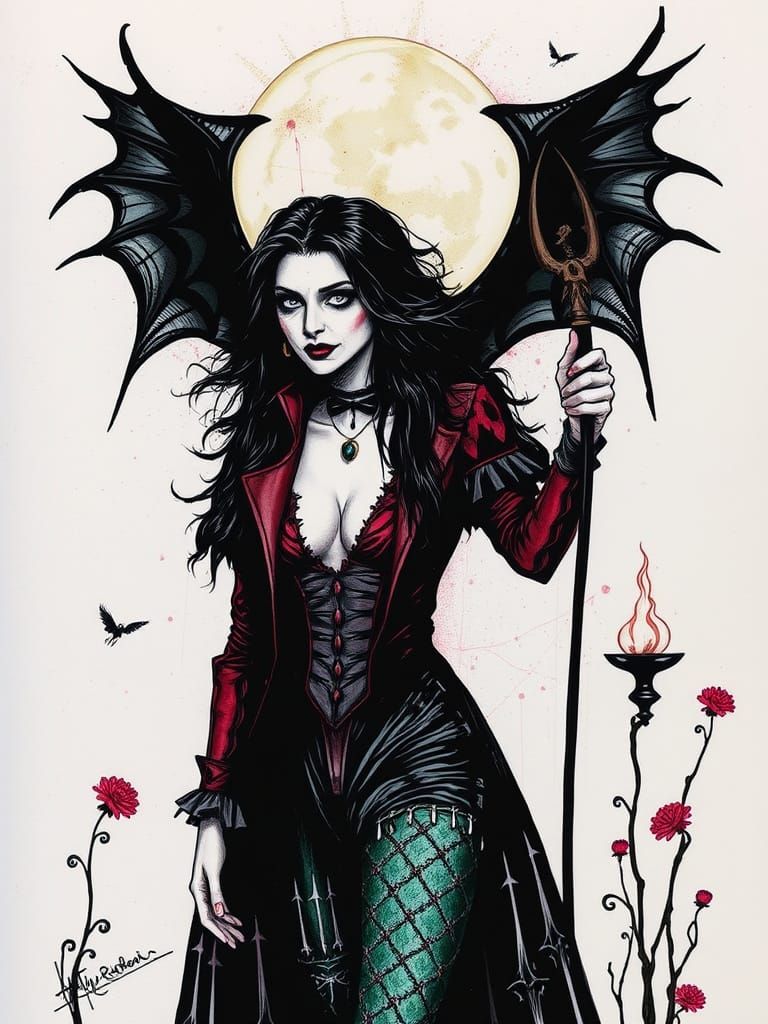 Bellatrix Lestrange Harlequin Portrait in Alcohol Ink Style