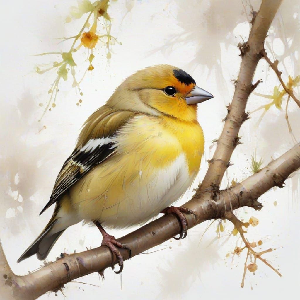 Golden Finch in Whimsical Watercolor Style