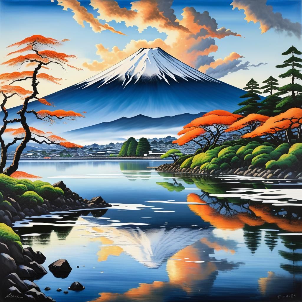 Majestic Mount Fuji Sunrise Oil Painting