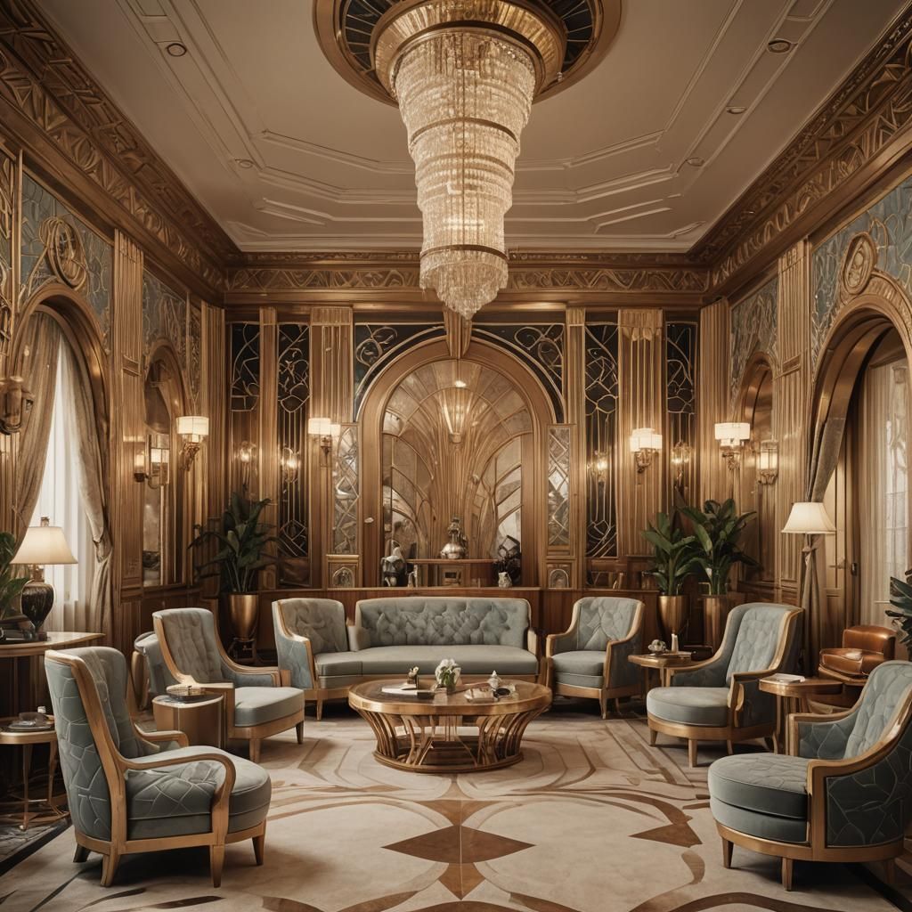 Opulent Art Deco Interior with Geometric Furniture