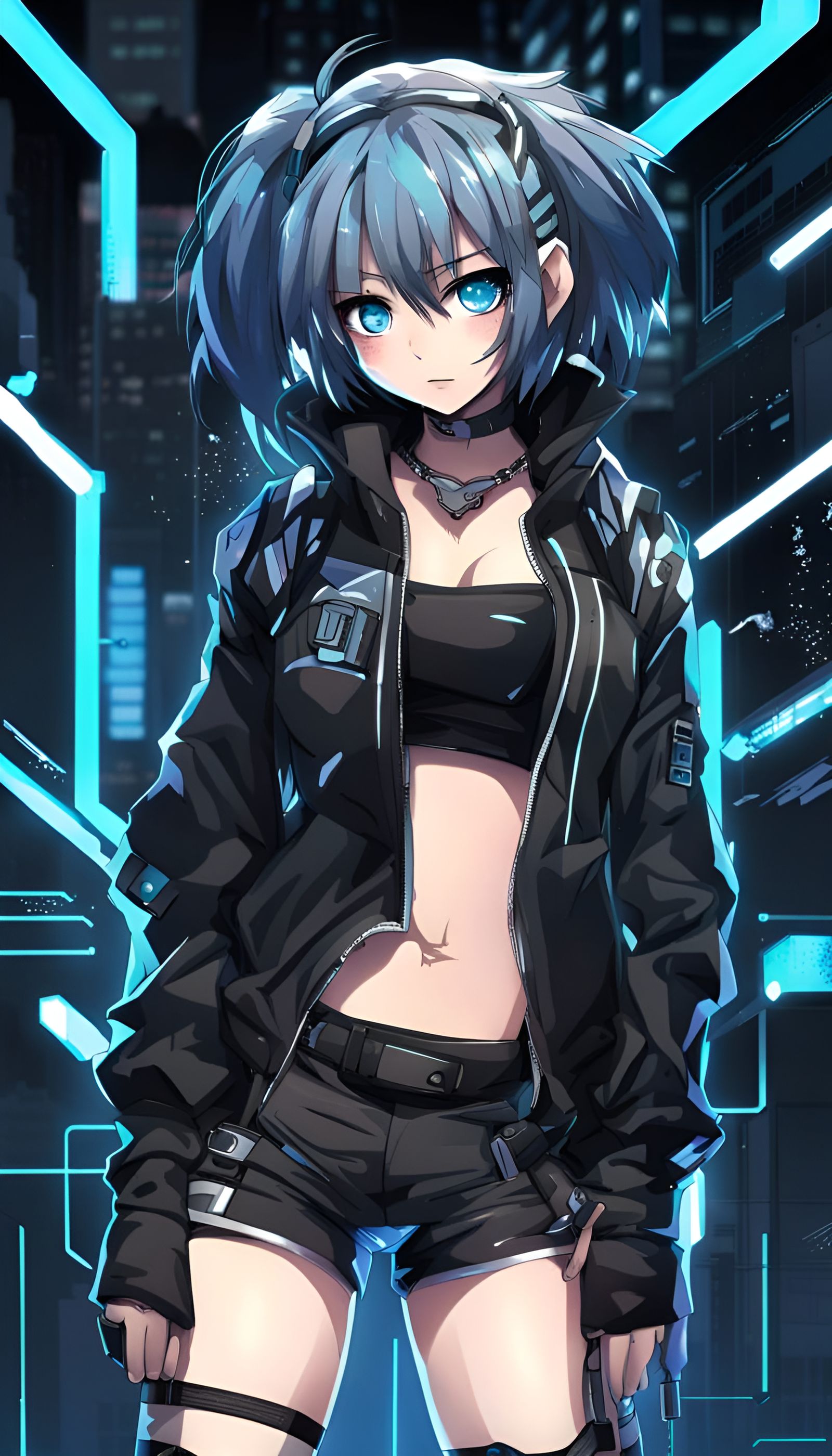 Cyberpunk Girl with Cybernetic Accents in Anime Style