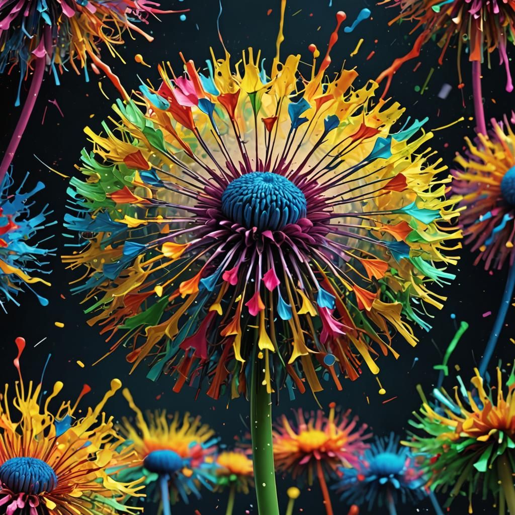 Vibrant 3D Paint Dandelion Blossom Photoillustration
