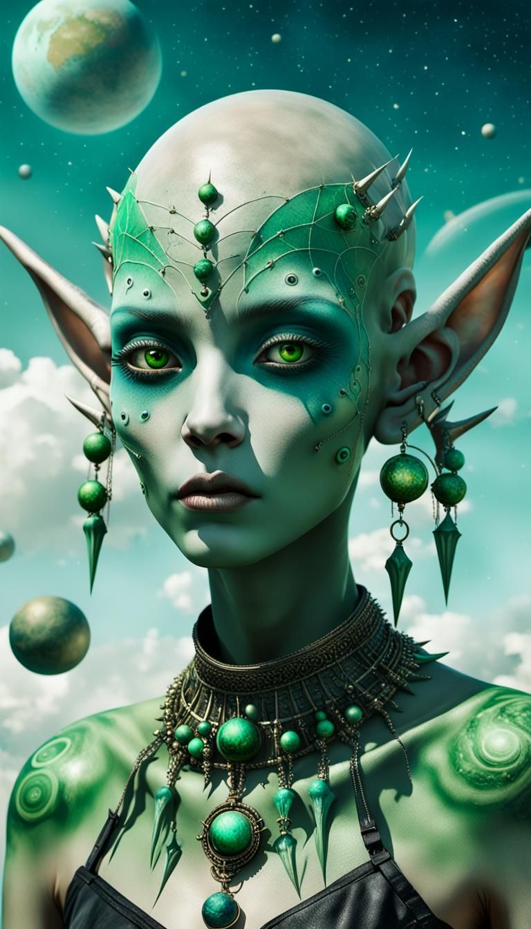 Surrealist Alien Woman with Spikes and Tattoos