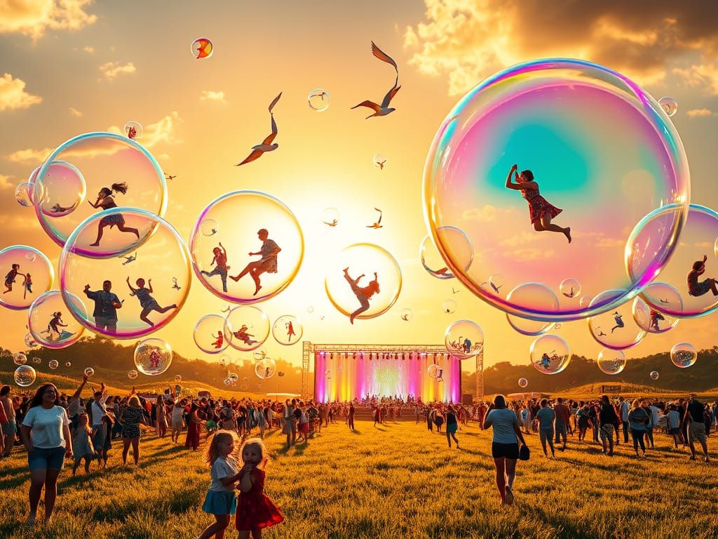 Iridescent Soap Bubbles Reflecting Joyful Festival