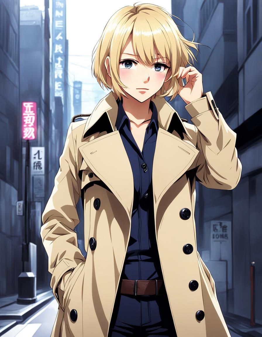 Shy Blonde in Trenchcoat: Anime Style