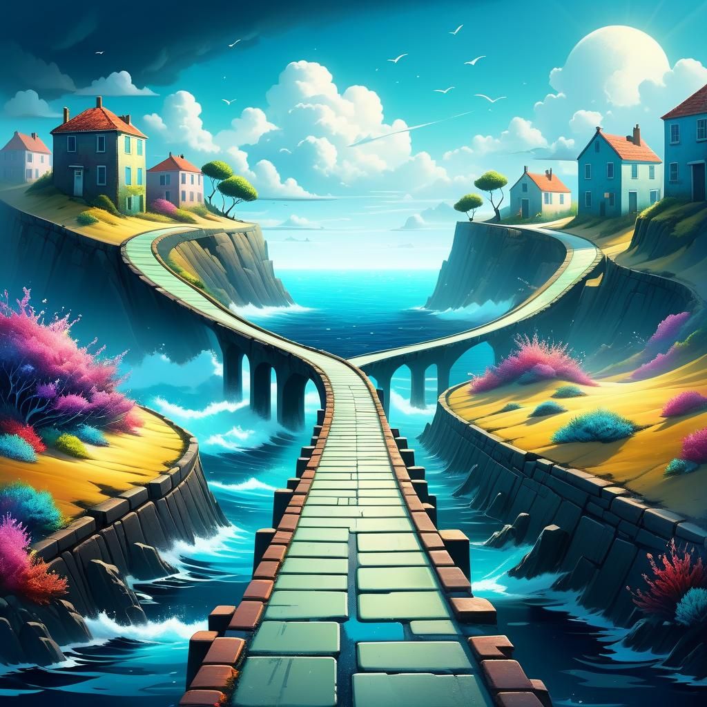 Surreal Seaside Road: A Conceptual 3D Illustration