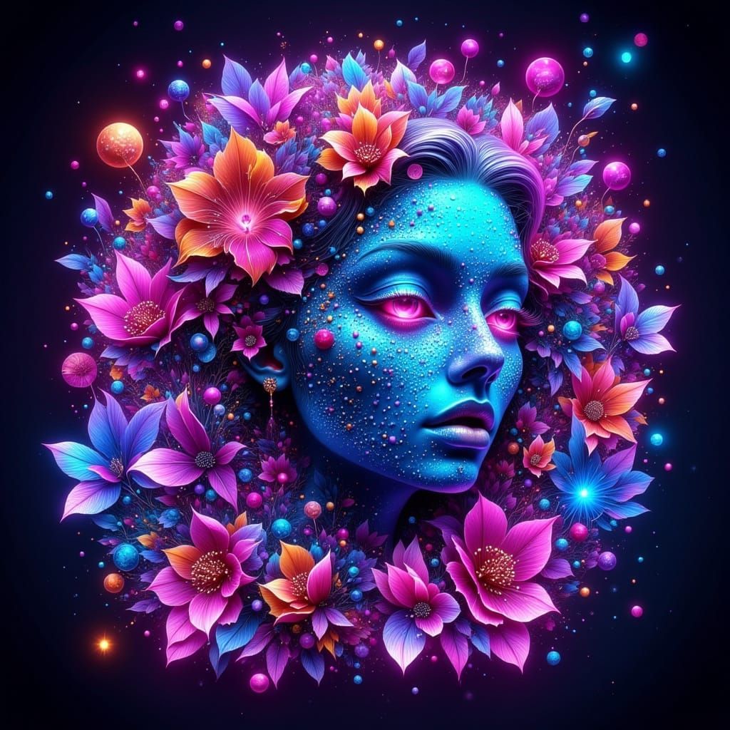 Neon "Following!" in 3D with Abstract Sparkles