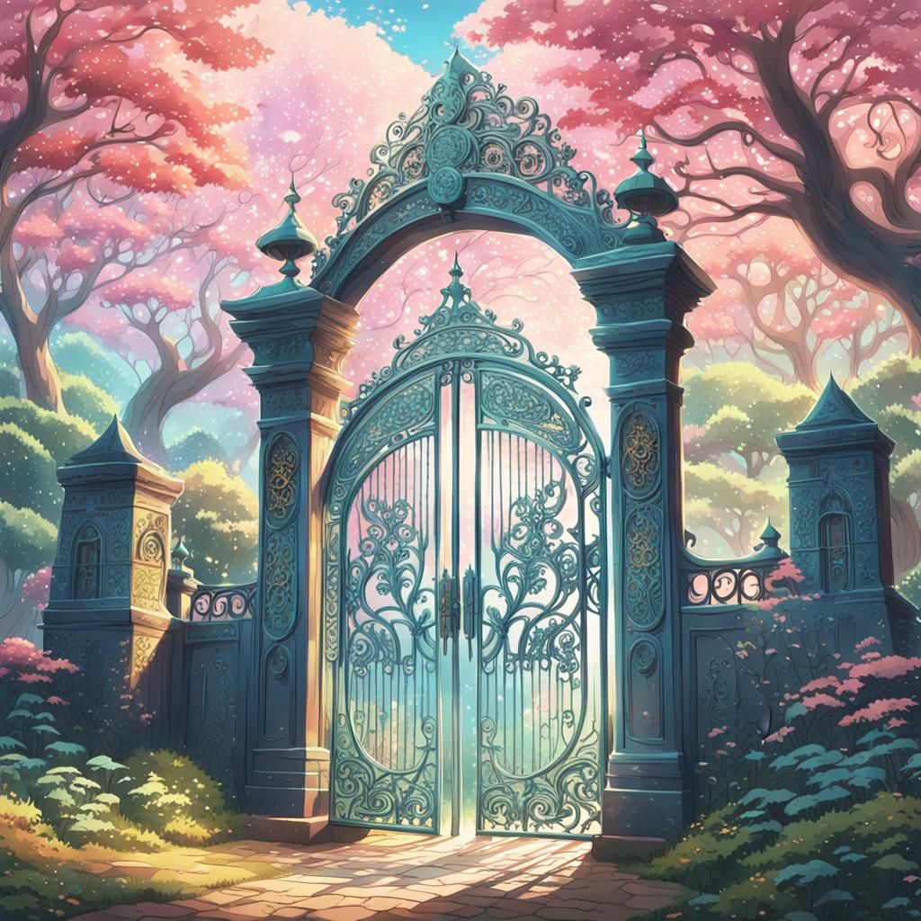 Mystical Forest Gate in Anime Style
