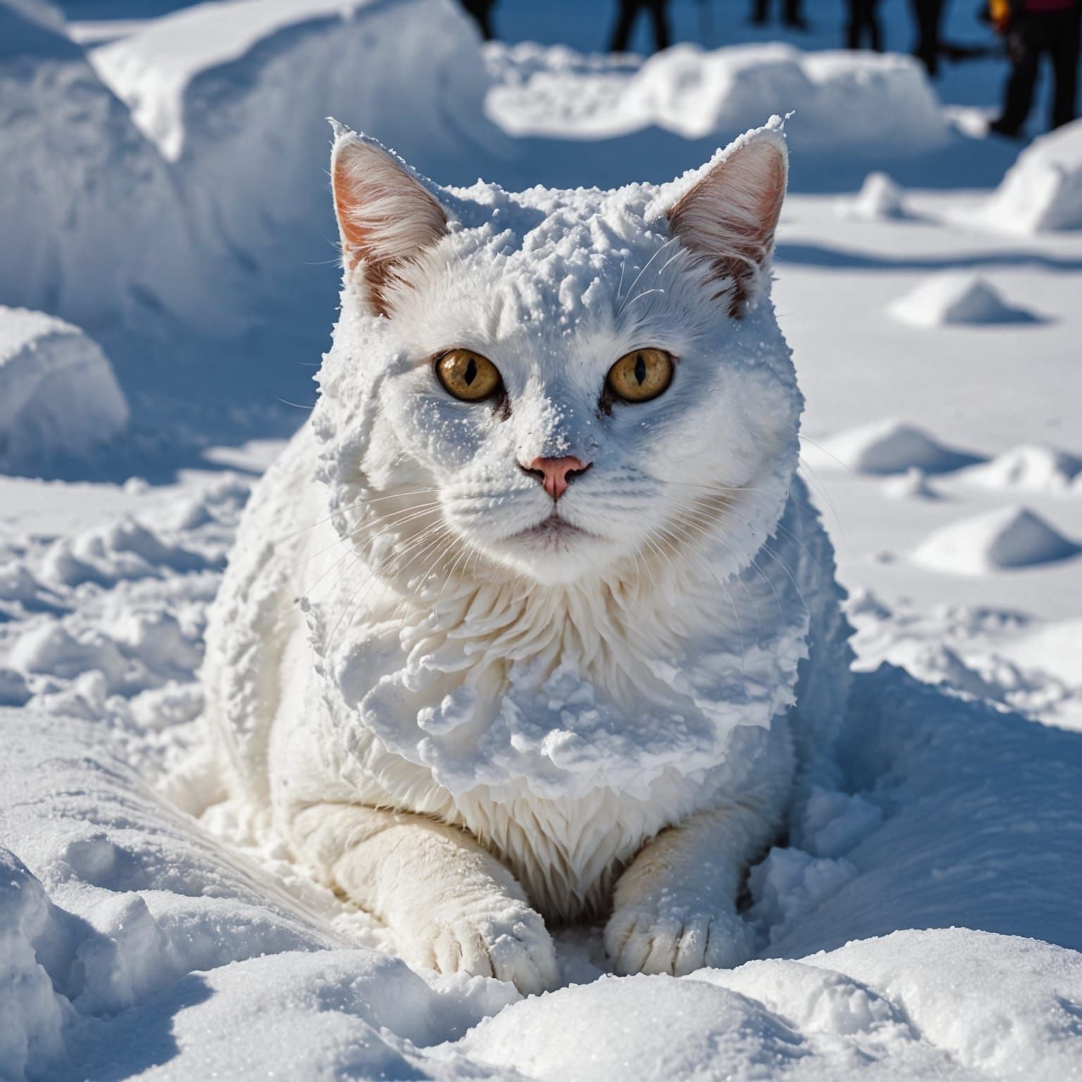 Frosty Feline Sculpture in Winter Wonderland
