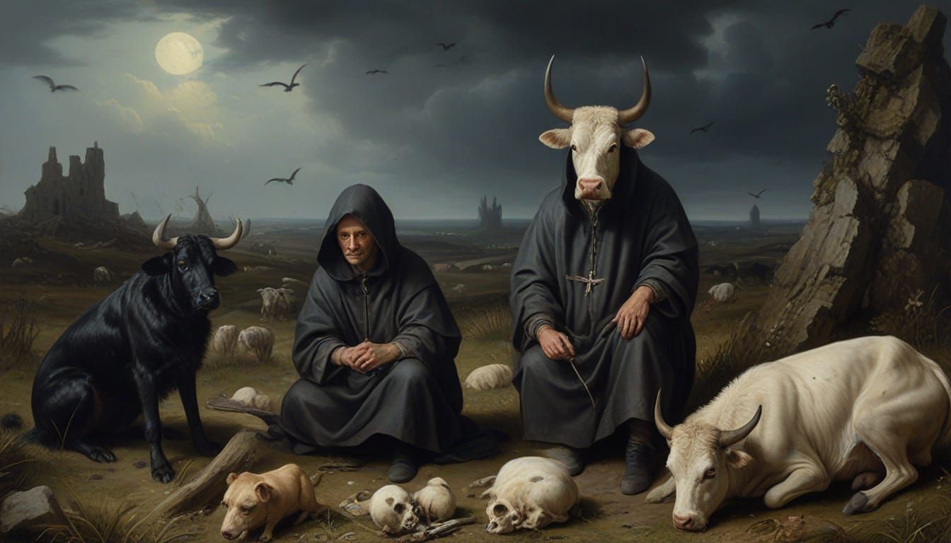 Cornish Piskies Playing with Bones on the Moor