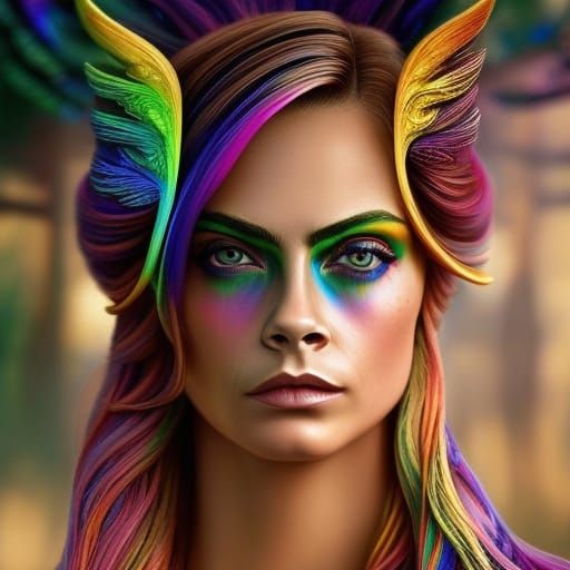 Rainbow Wood Elf Portrait in Digital Art Style