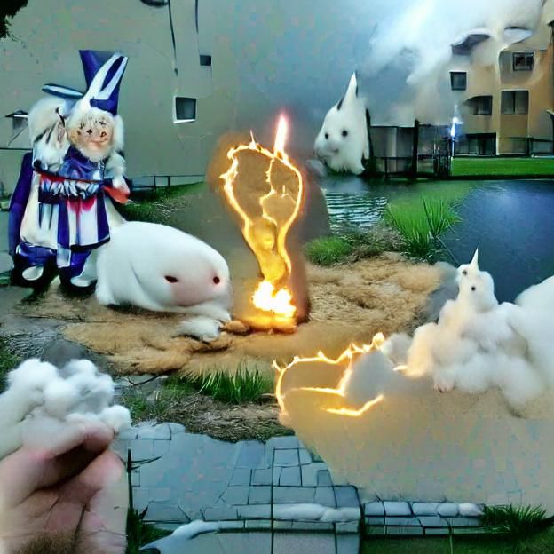 Giant White Rabbit Wizard Casting Spells