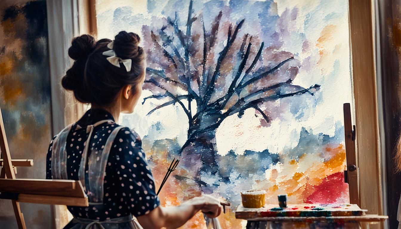 Girl Painting: Vintage Portrait in Impressionist Style