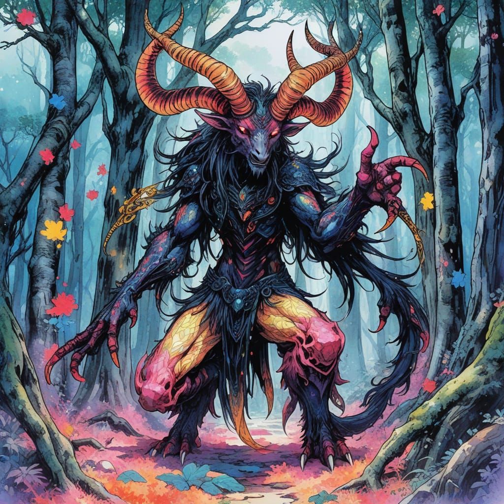 Neon Ink Cryptid in Enchanting Forest: Manga Splash Art