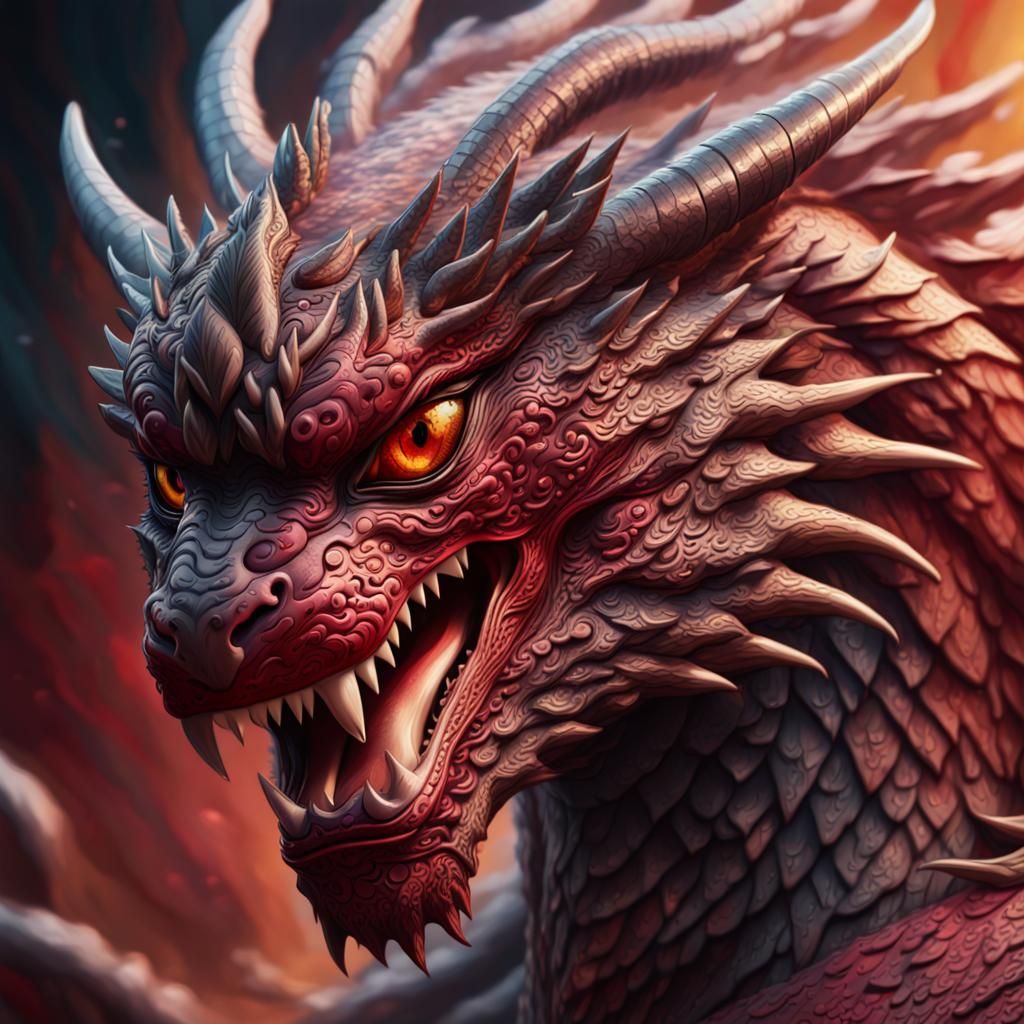 Hyperrealistic Dragon Guarding Entry with Red Eyes