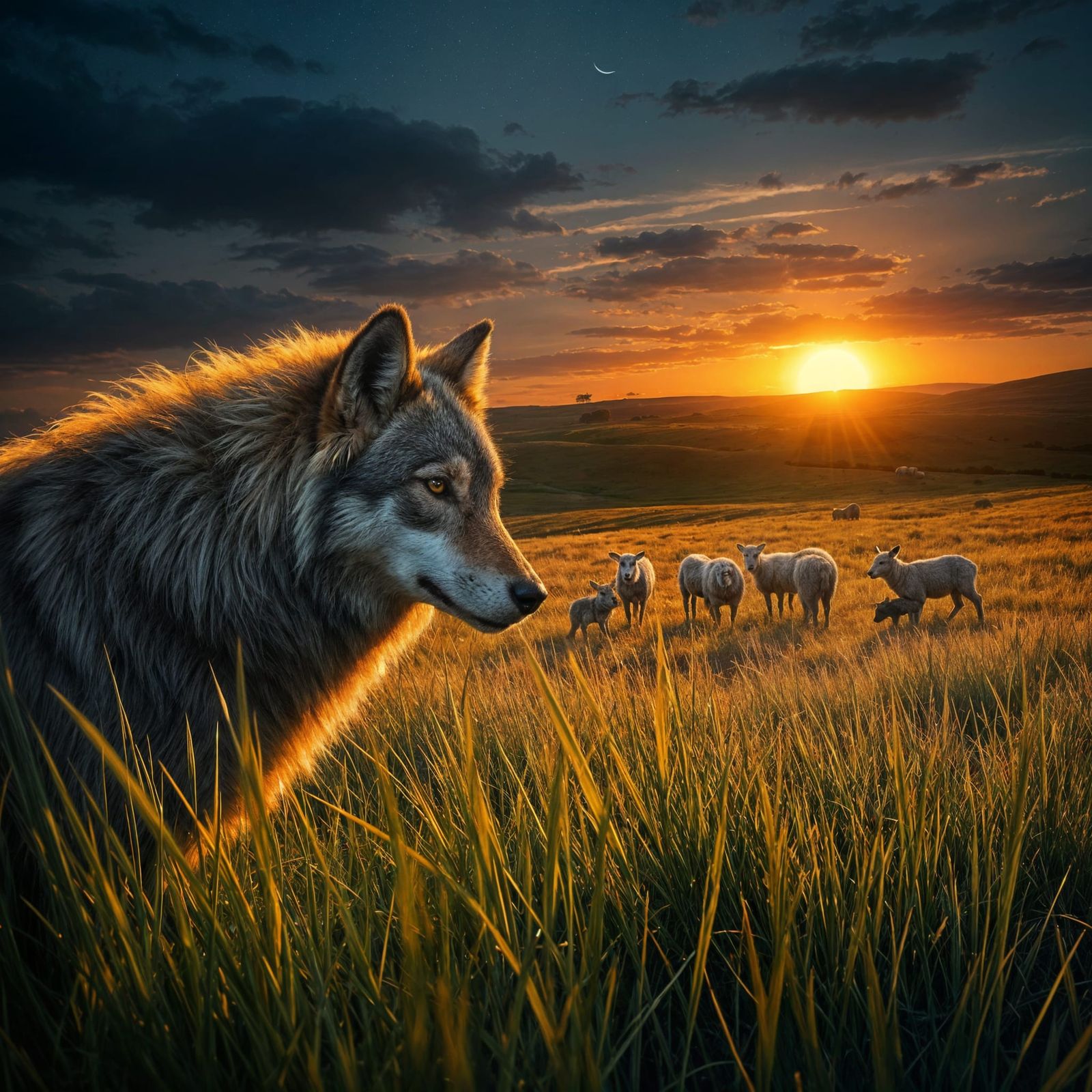 Moonlit Night Market Scene with Wildlife