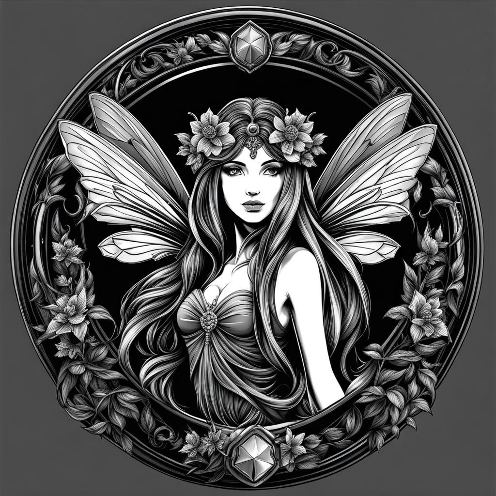 Monochrome Metal Fairy Badge on Black
