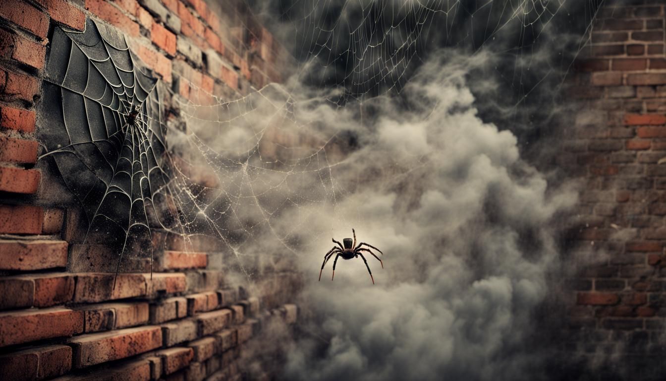 Radioactive Spiderweb on Brick Wall Digital Art