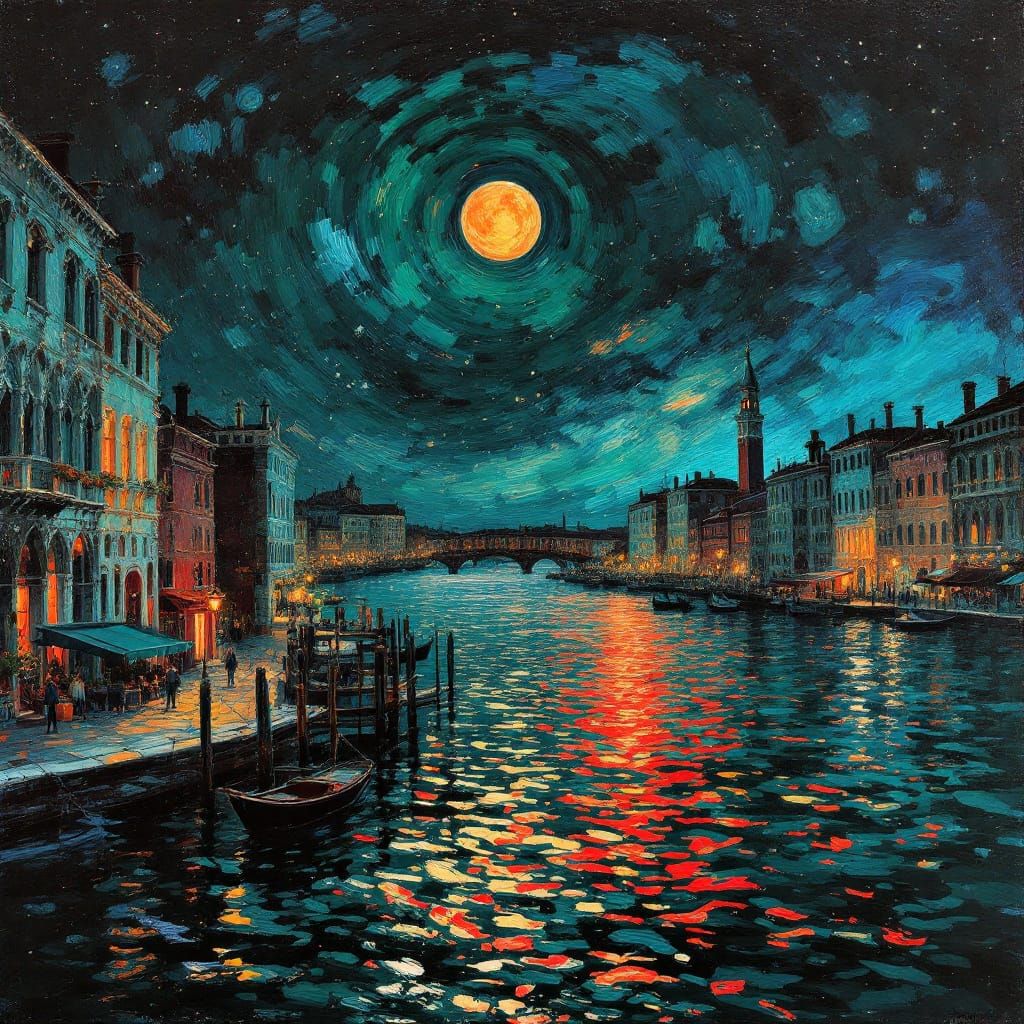 Venice Grand Canal at Night in Van Gogh Style