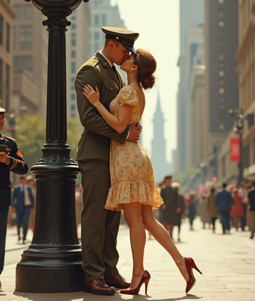 Soldier's Embrace Under the Marshal Field Clock