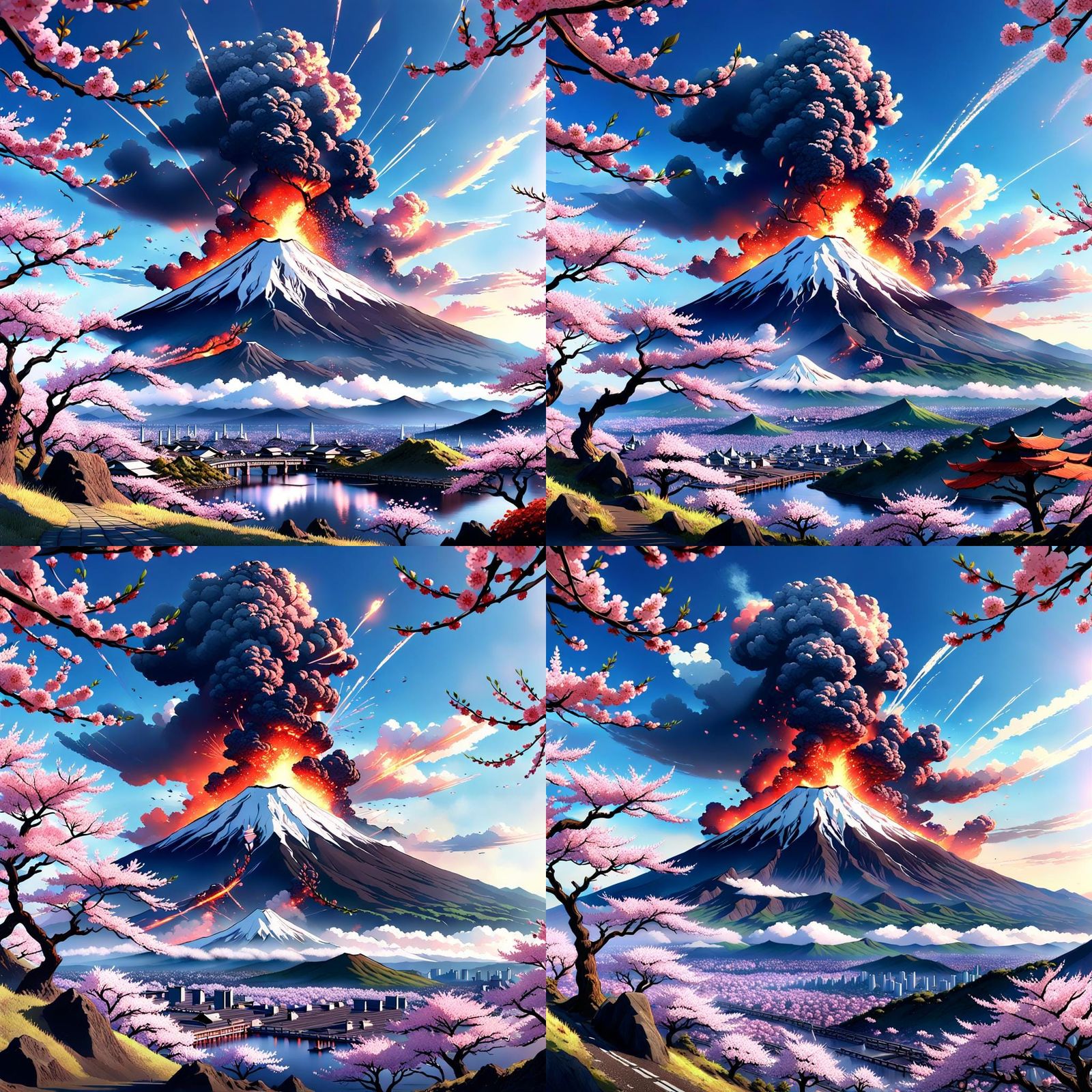 Mount Fuji Eruption in Anime Style