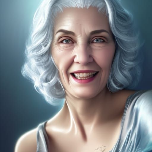 Voluptuous Silver Haired Woman Portrait, Hyperdetailed Art