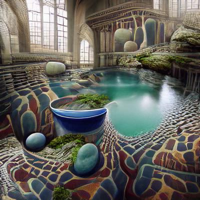 Liminal Tiled Pools: A Surreal Matte Painting