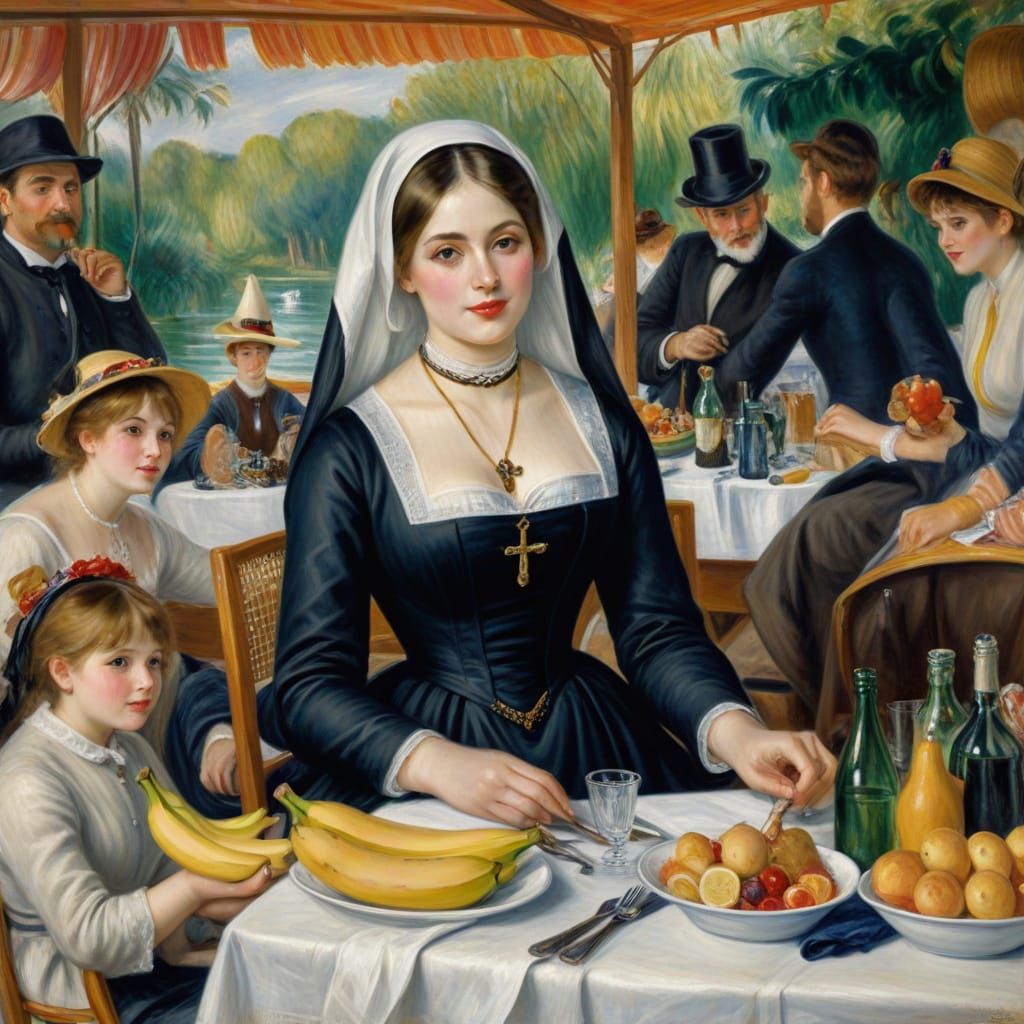 Banana Nun in Boating Party: Impressionistic Style